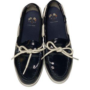 Cole Haan Womens Size 6B Navy Patent Leather Nantucket Camp Moc With White Trim